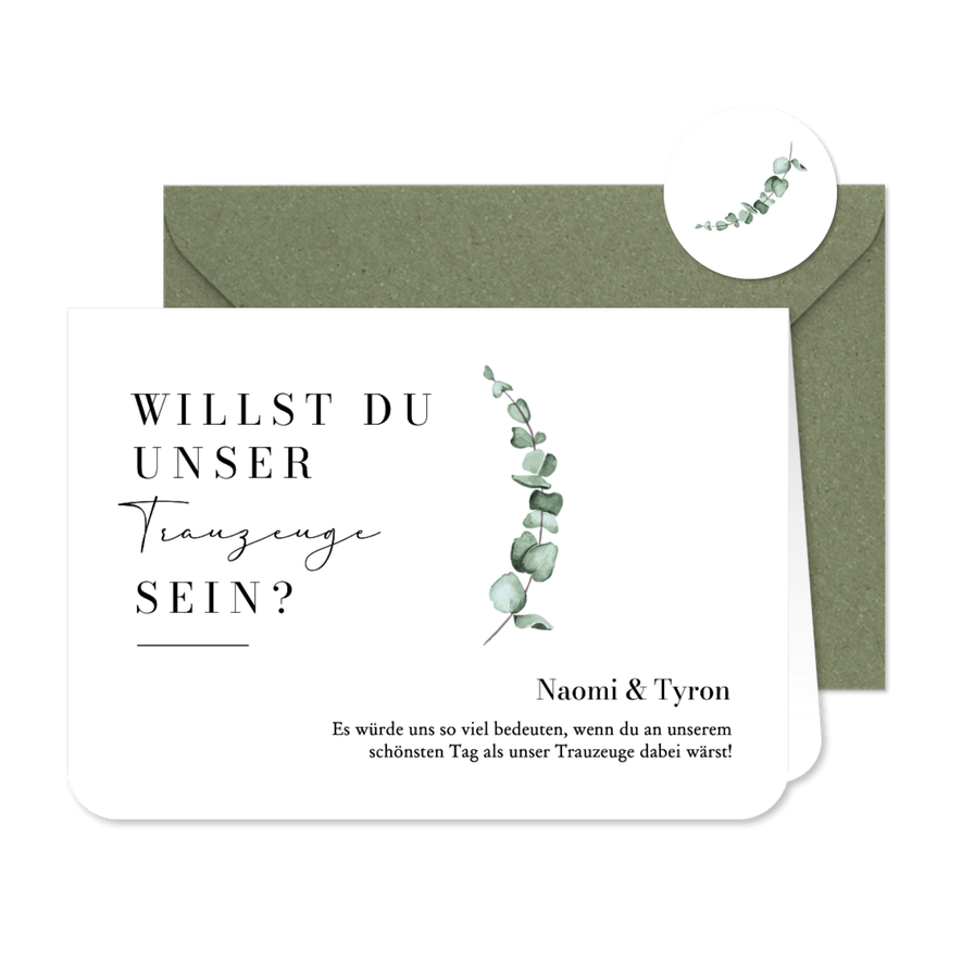 Trauzeuge fragen Eukalyptuszweig elegant Aquarell - Karteneindruck