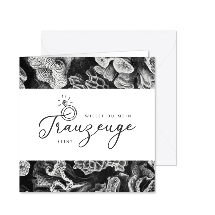Trauzeuge fragen Karte Unterwasserwelt schwarz weiß - Karteneindruck