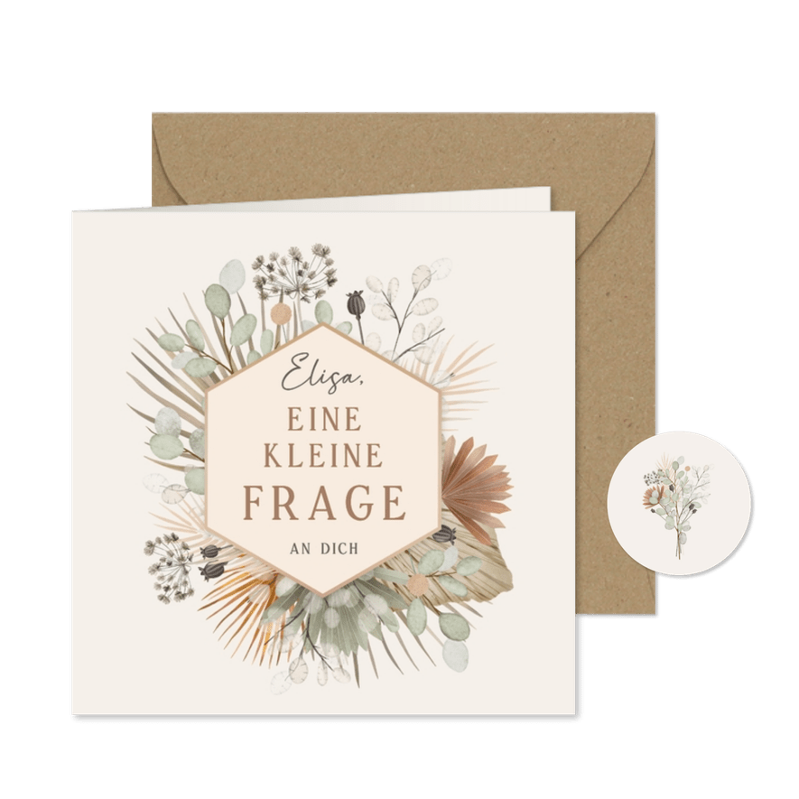 Trauzeuge Fragen Trockenblumen Hochzeit - Karteneindruck
