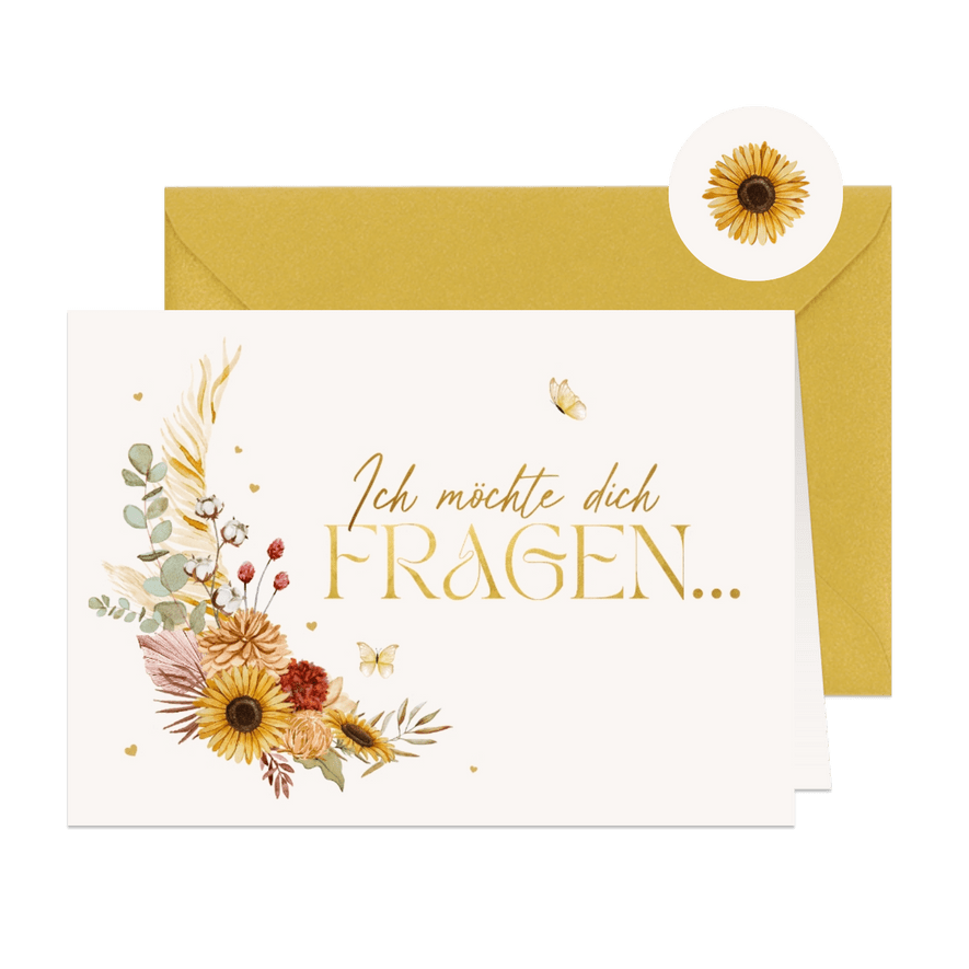 Trauzeugen fragen Sommerblumen & Gold - Karteneindruck
