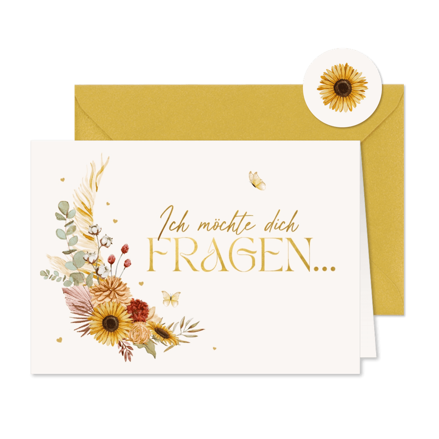 Trauzeugen fragen Sommerblumen & Gold - Kartenvorschau