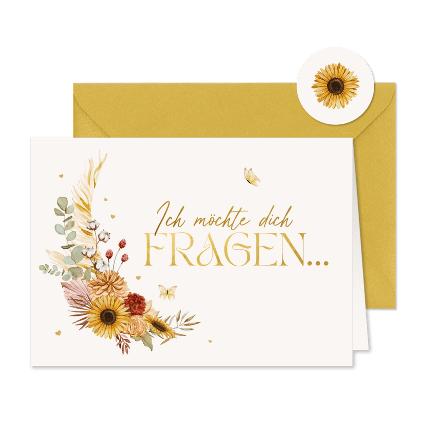 Trauzeugen fragen Sommerblumen & Gold - Karteneindruck
