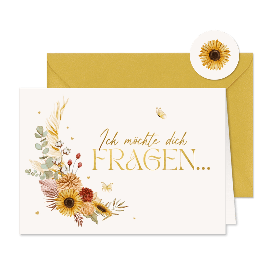 Trauzeugen fragen Sommerblumen & Gold - Kartenvorschau