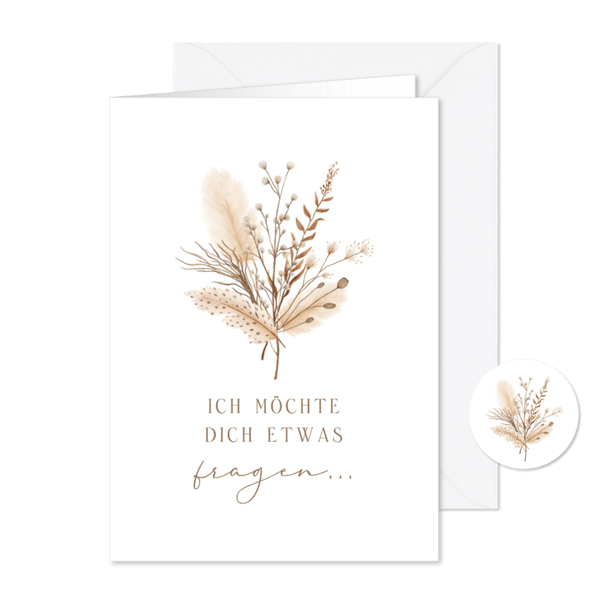 Trauzeugin Fragen Bohemien Stil Hochzeitskarte Trockenzweige - Kartenvorschau