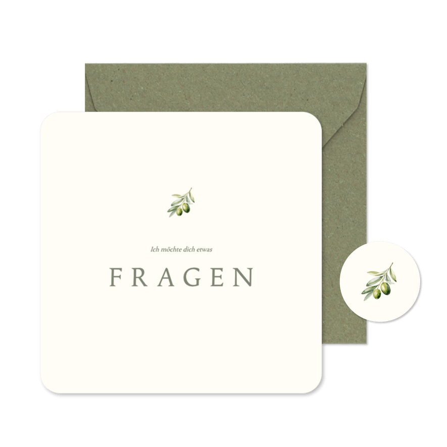 Trauzeugin Fragen zur Hochzeit Olivenzweig schlicht - Karteneindruck
