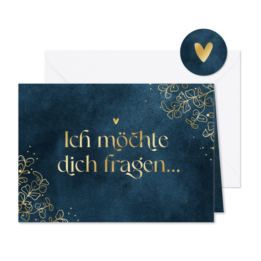 Trauzuegen-Karte Goldblätter & Herzen - Kartenvorschau
