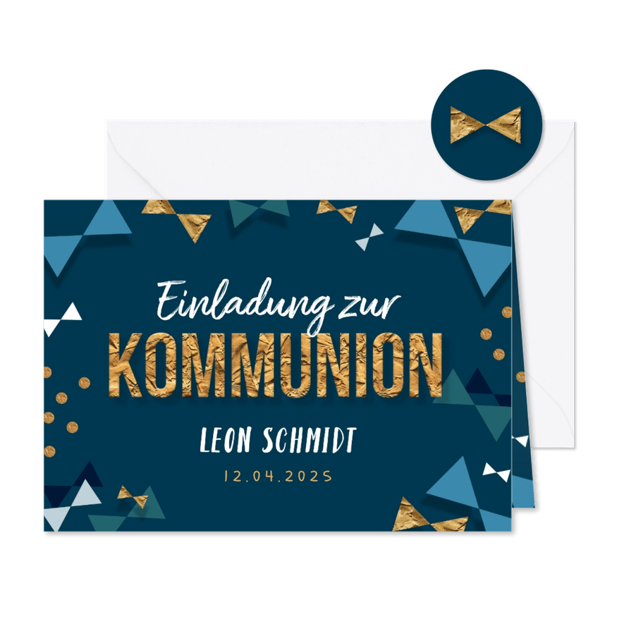Trendy Einladung zur Kommunion mit Fotos innen - Karteneindruck