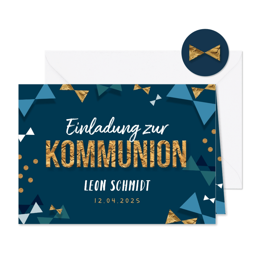 Trendy Einladung zur Kommunion mit Fotos innen - Karteneindruck