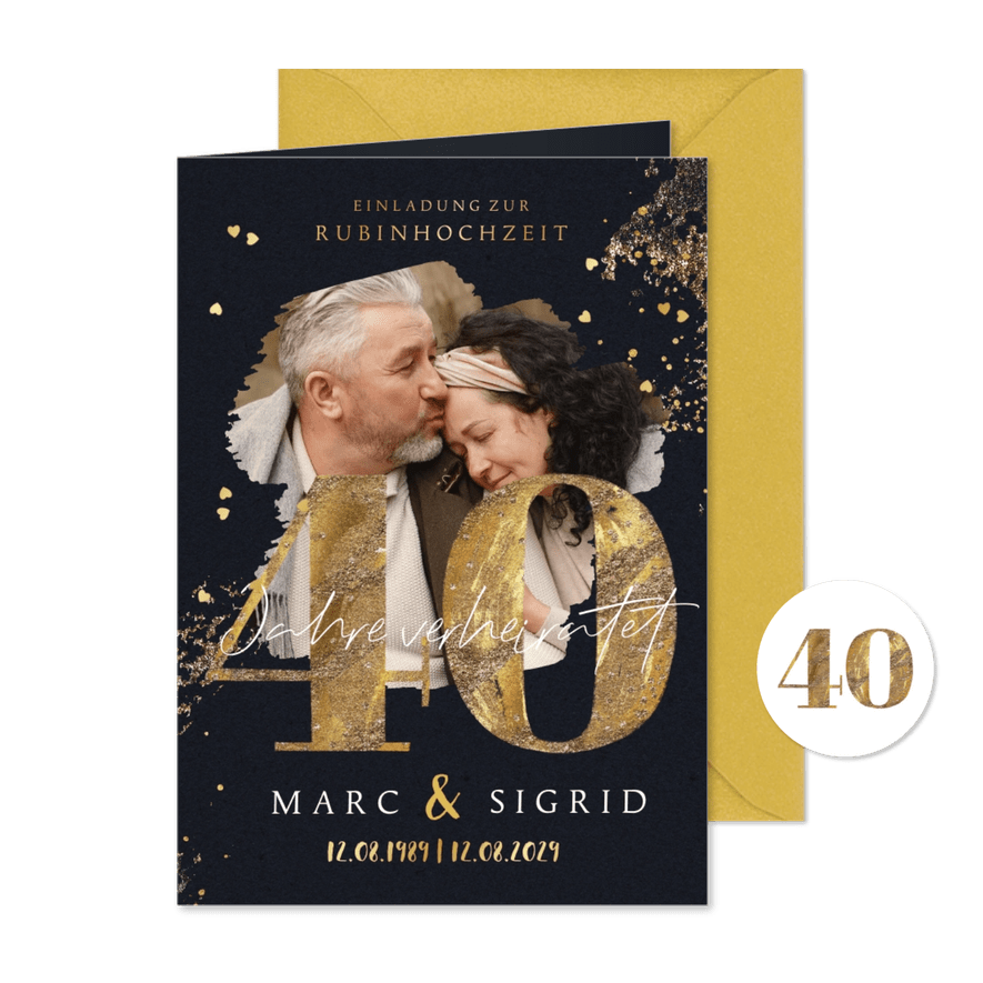 Trendy Einladungskarte 40. Hochzeitsjubiläum - Karteneindruck