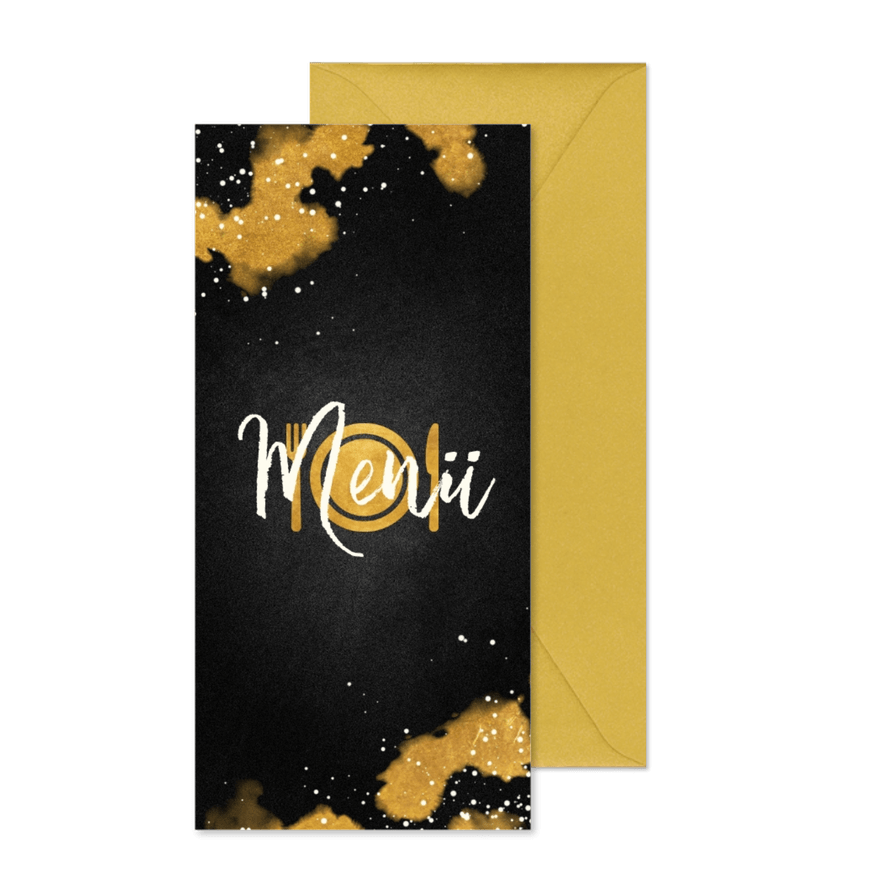 Trendy Menükarte mit Goldeffekten zum Weihnachtsessen - Karteneindruck