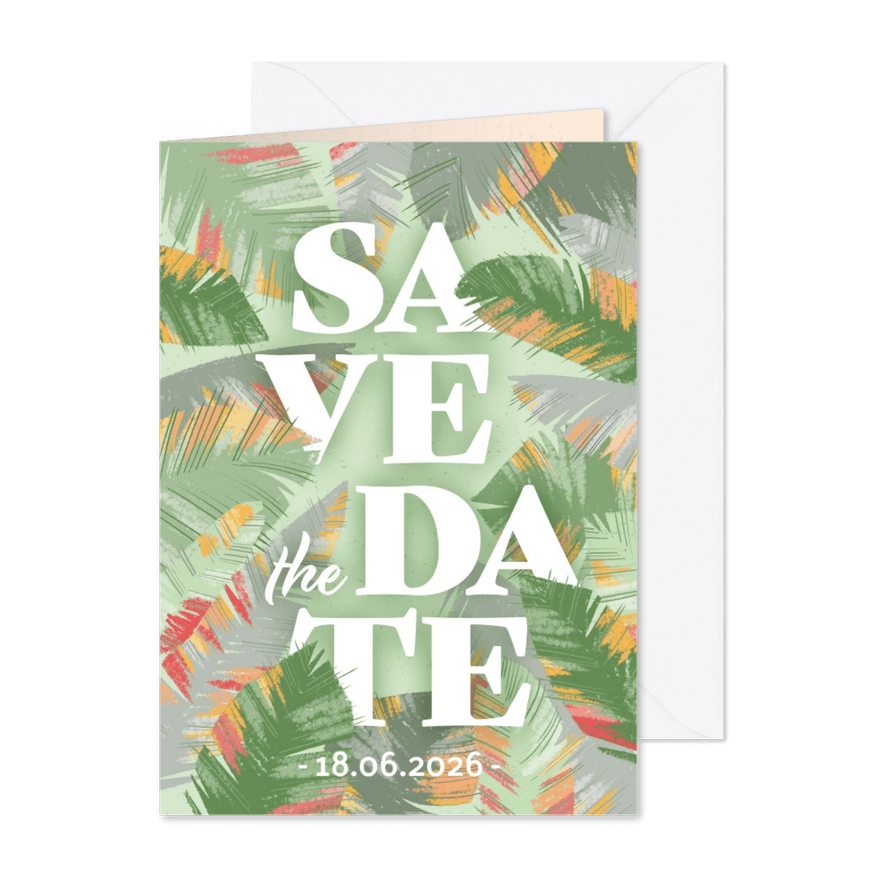 Tropische Blätter Save-the-Date-Karte - Karteneindruck
