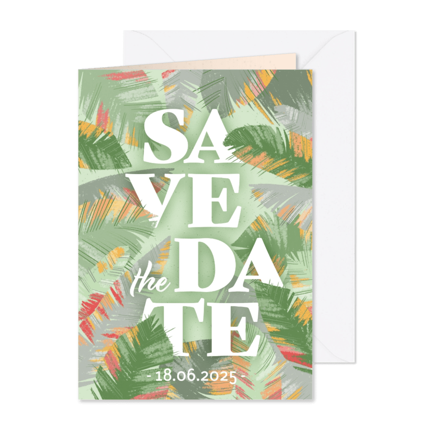Tropische Blätter Save-the-Date-Karte - Karteneindruck