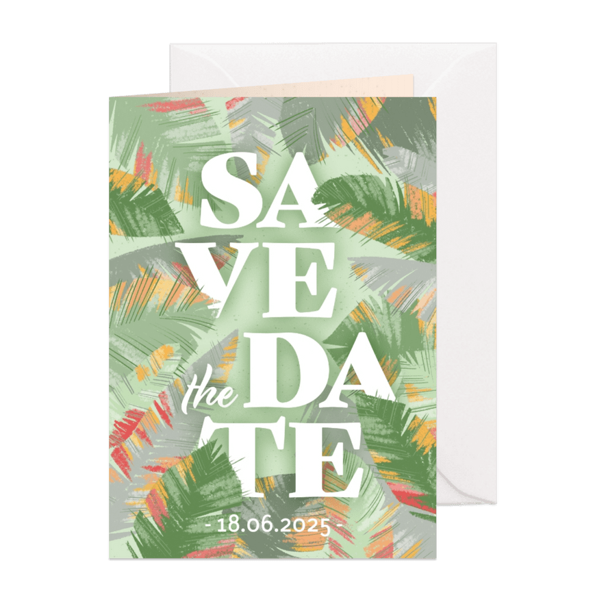 Tropische Blätter Save-the-Date-Karte - Karteneindruck
