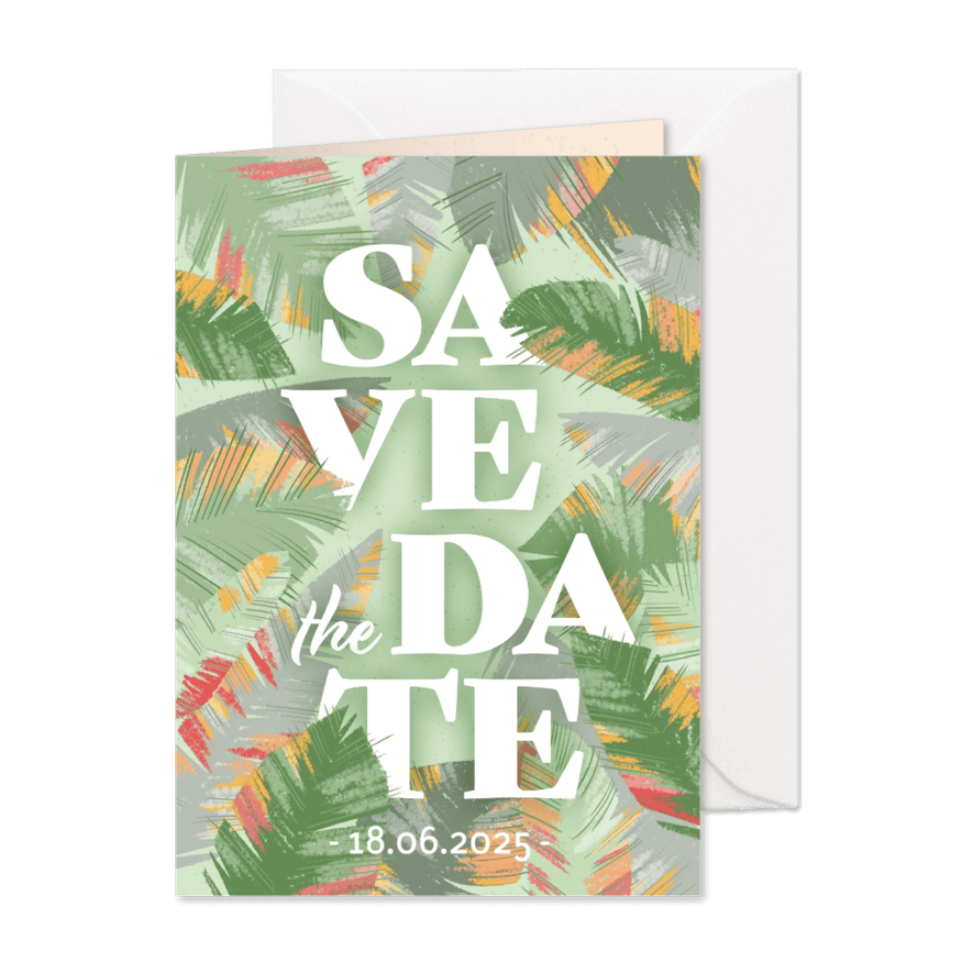 Tropische Blätter Save-the-Date-Karte - Karteneindruck
