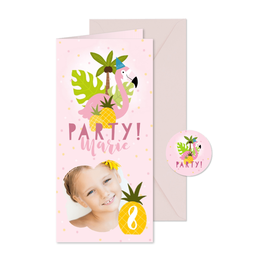 Tropische Einladung zum 8. Kindergeburtstag Foto - Karteneindruck
