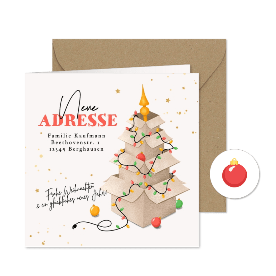 Umzug Weihnachtszeit Karton-Weihnachtsbaum - Karteneindruck