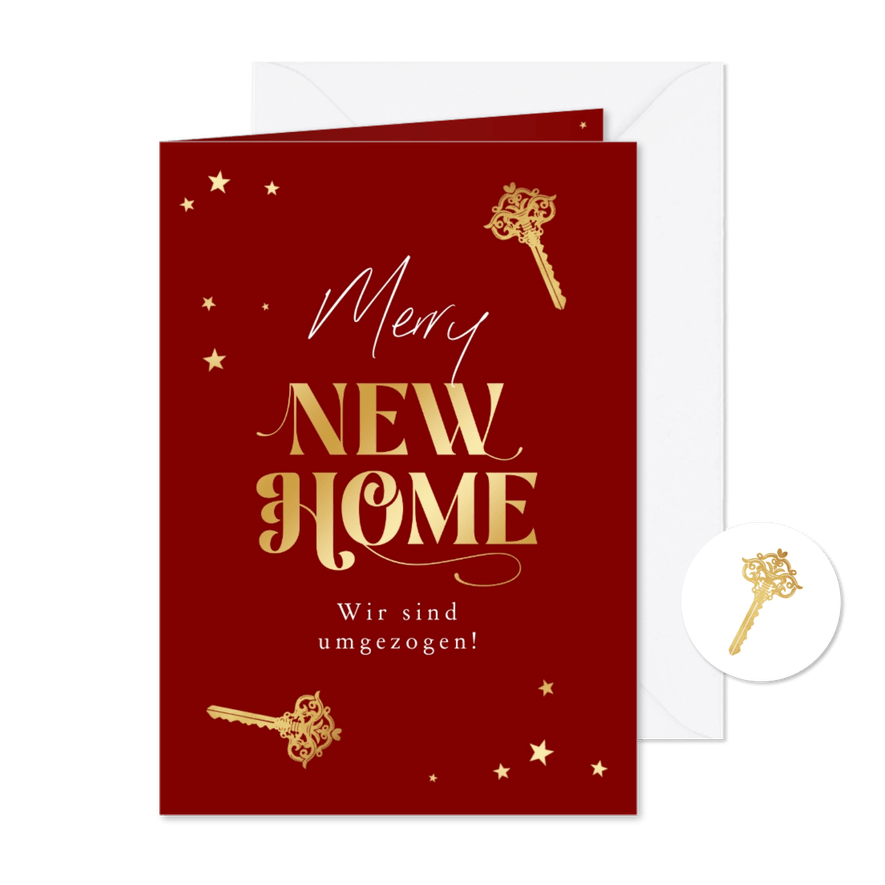 Umzug zu Weihnachten Schlüssel 'Merry new home' - Karteneindruck