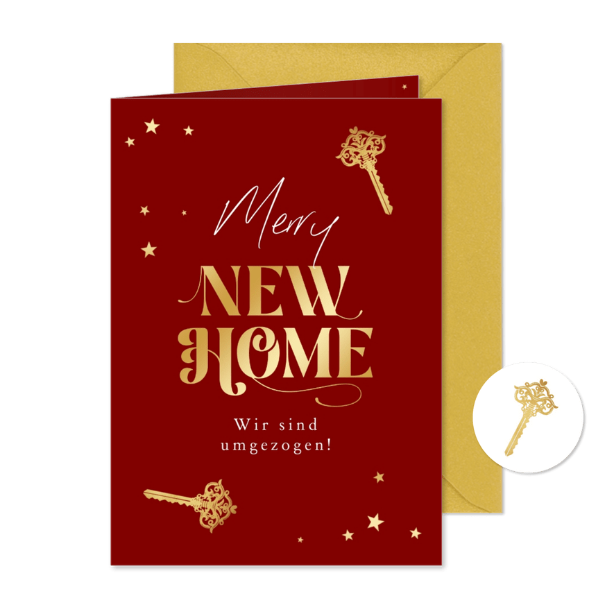 Umzug zu Weihnachten Schlüssel 'Merry new home' - Kartenvorschau