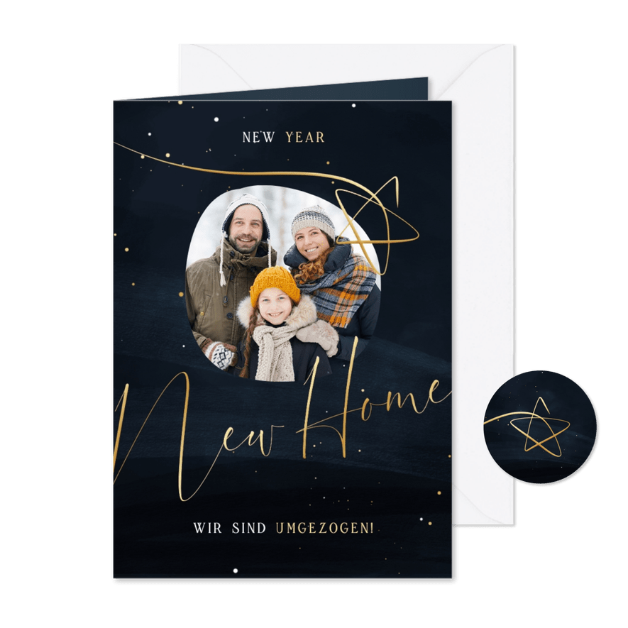 Umzugs-Weihnachtskarte 'New Home' mit Foto - Karteneindruck