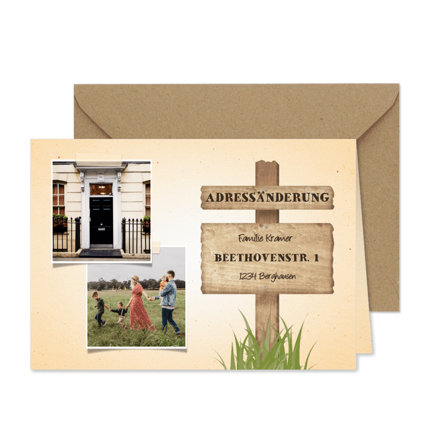 Umzugskarte Adressänderung auf Holzschild - Karteneindruck
