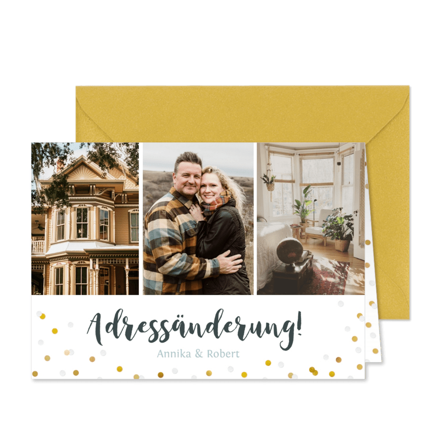 Umzugskarte 'Adressänderung' mit drei Fotos - Karteneindruck