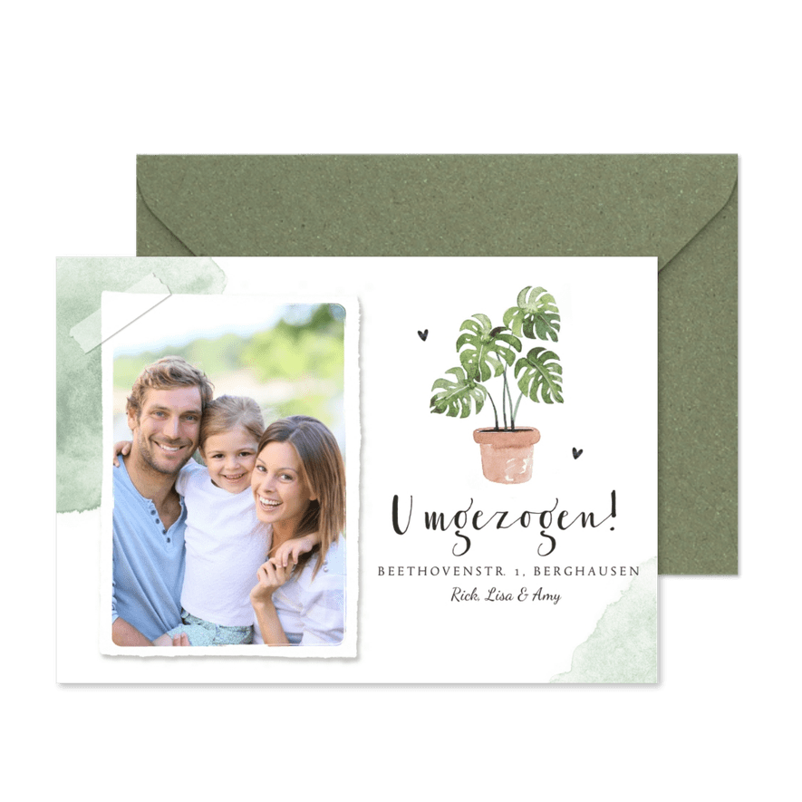 Umzugskarte Aquarelllook mit eigenem Foto - Karteneindruck