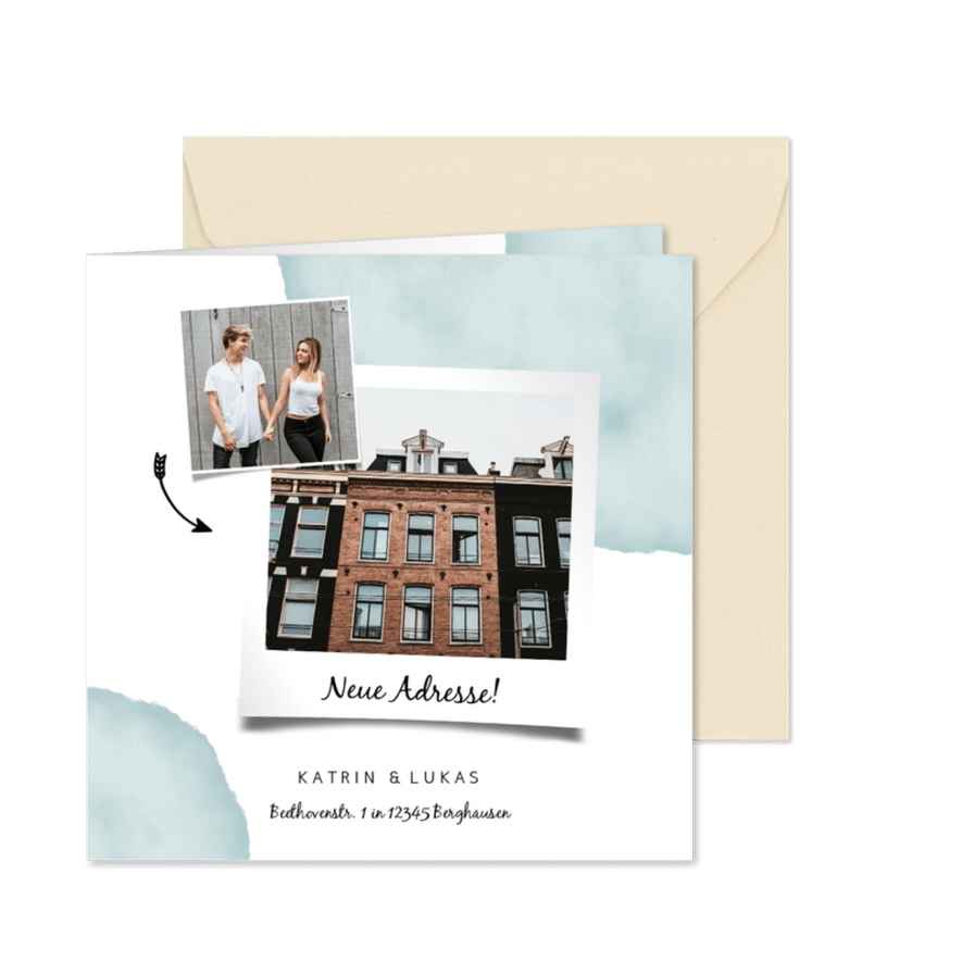 Umzugskarte Blaue Tupfen - Karteneindruck
