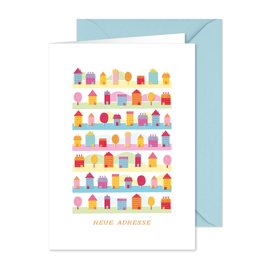 Umzugskarte bunte Häuser & Bäume - Karteneindruck