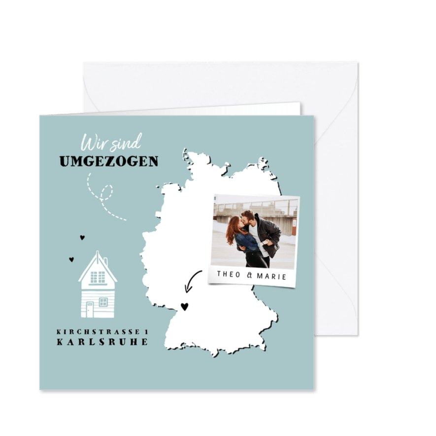 Umzugskarte Deutschlandkarte mit Herz & Foto - Karteneindruck