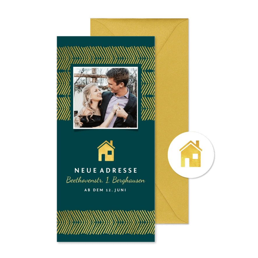 Umzugskarte dunkelgrün mit Foto - Karteneindruck
