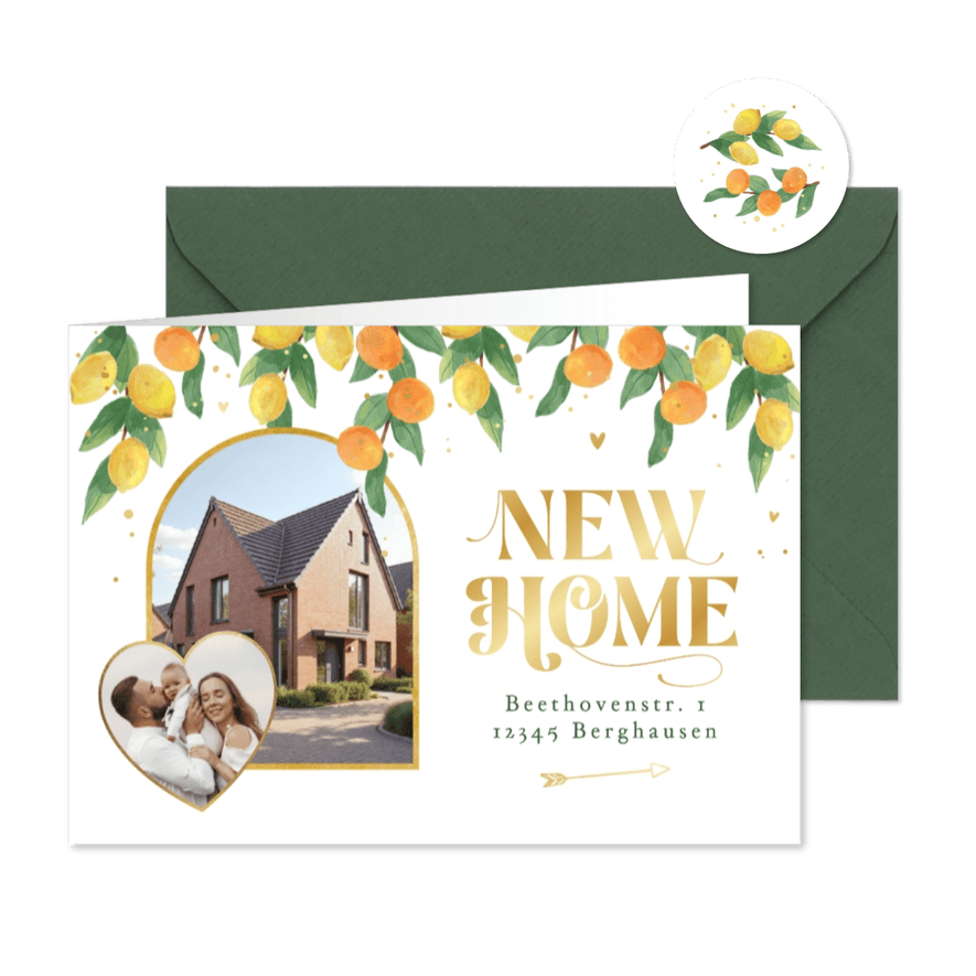 Umzugskarte Einladung Einweihung Zitrusfrüchte Fotocollage - Karteneindruck
