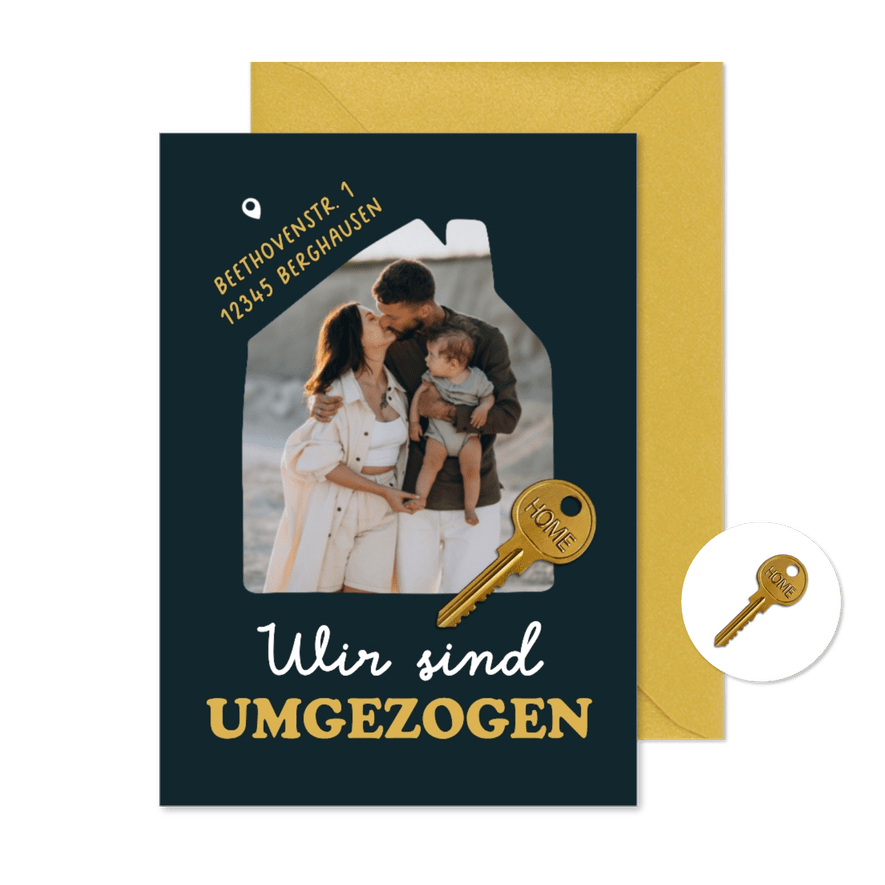 Umzugskarte Foto im Haus goldener Schlüssel - Karteneindruck
