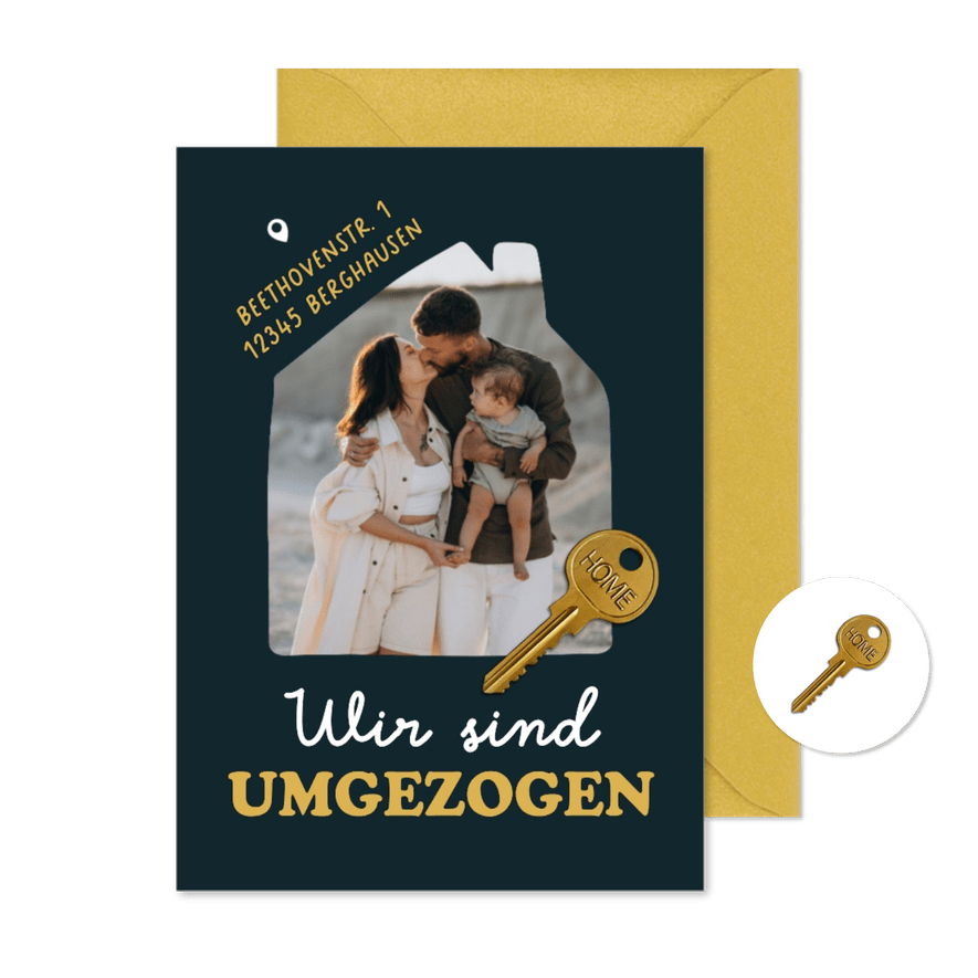Umzugskarte Foto im Haus goldener Schlüssel - Karteneindruck