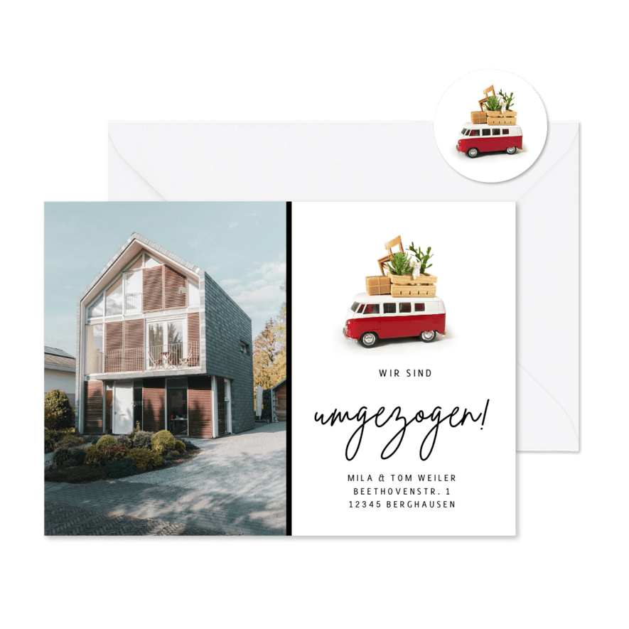Umzugskarte Foto & Bulli - Karteneindruck
