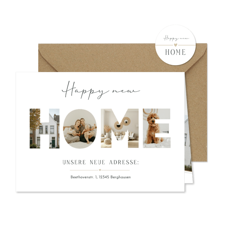 Umzugskarte Fotocollage Buchstaben HOME - Karteneindruck
