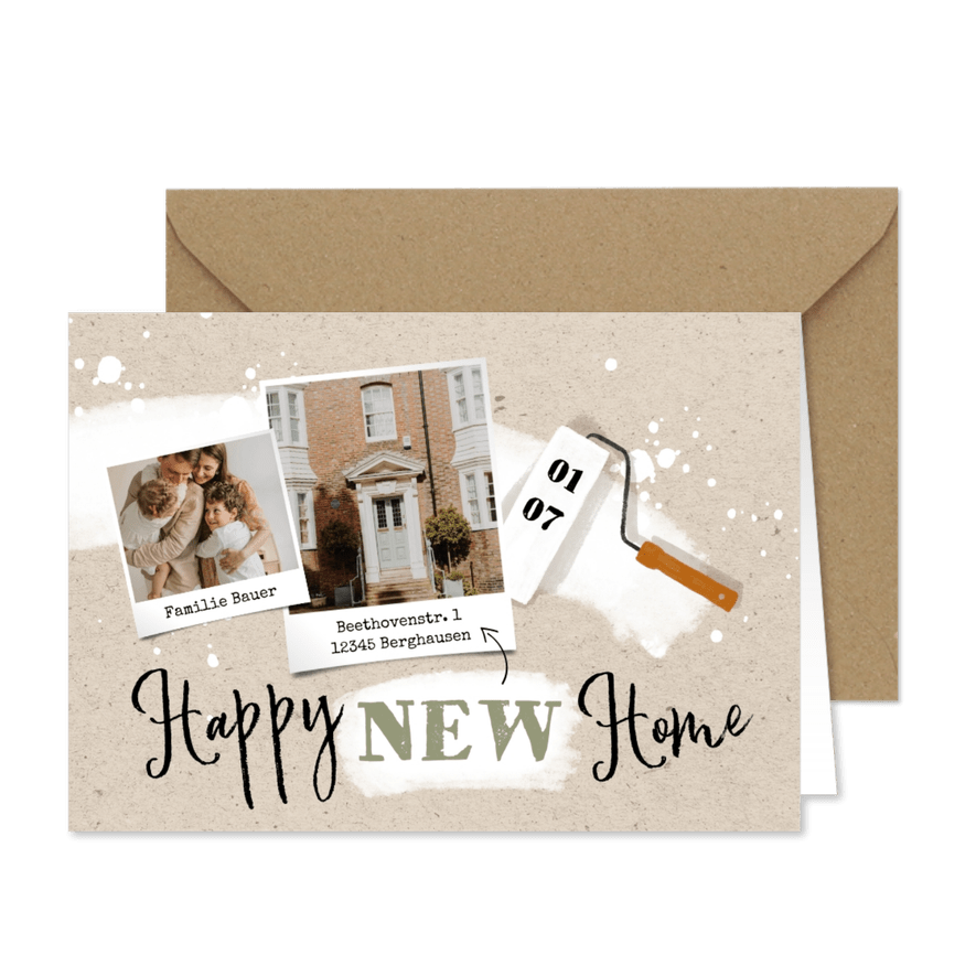 Umzugskarte Fotos und Farbroller - Karteneindruck
