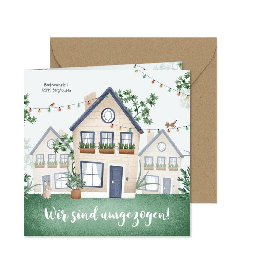Umzugskarte Häuser & Lichterketten - Karteneindruck