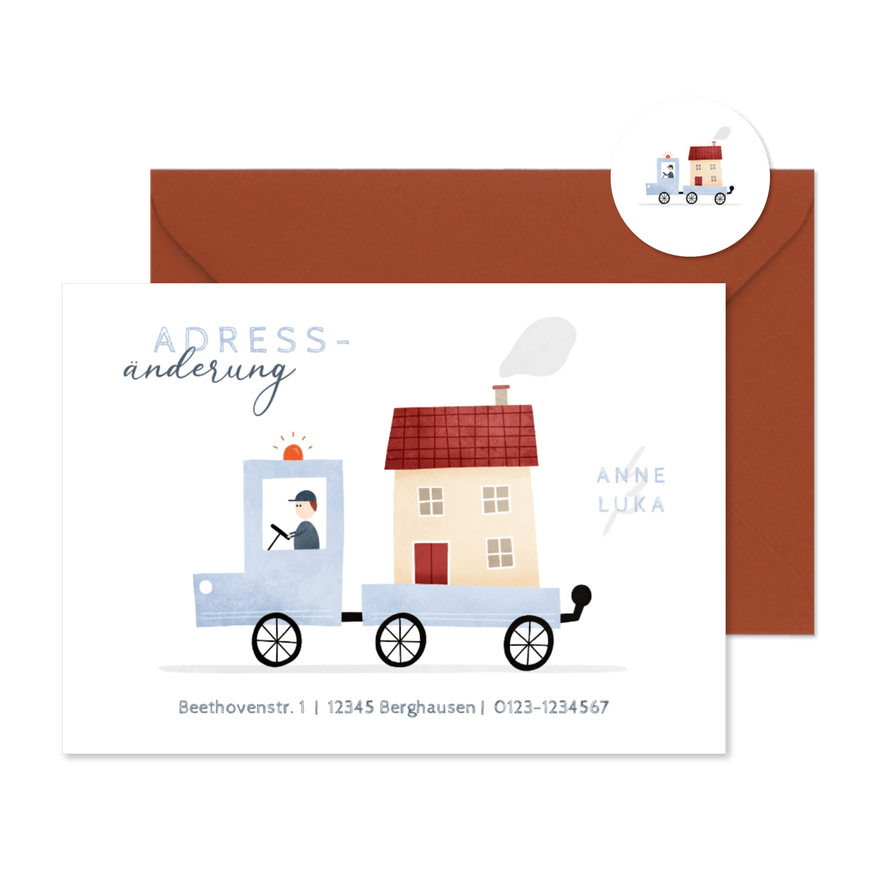 Umzugskarte Haus auf Lastwagen - Karteneindruck