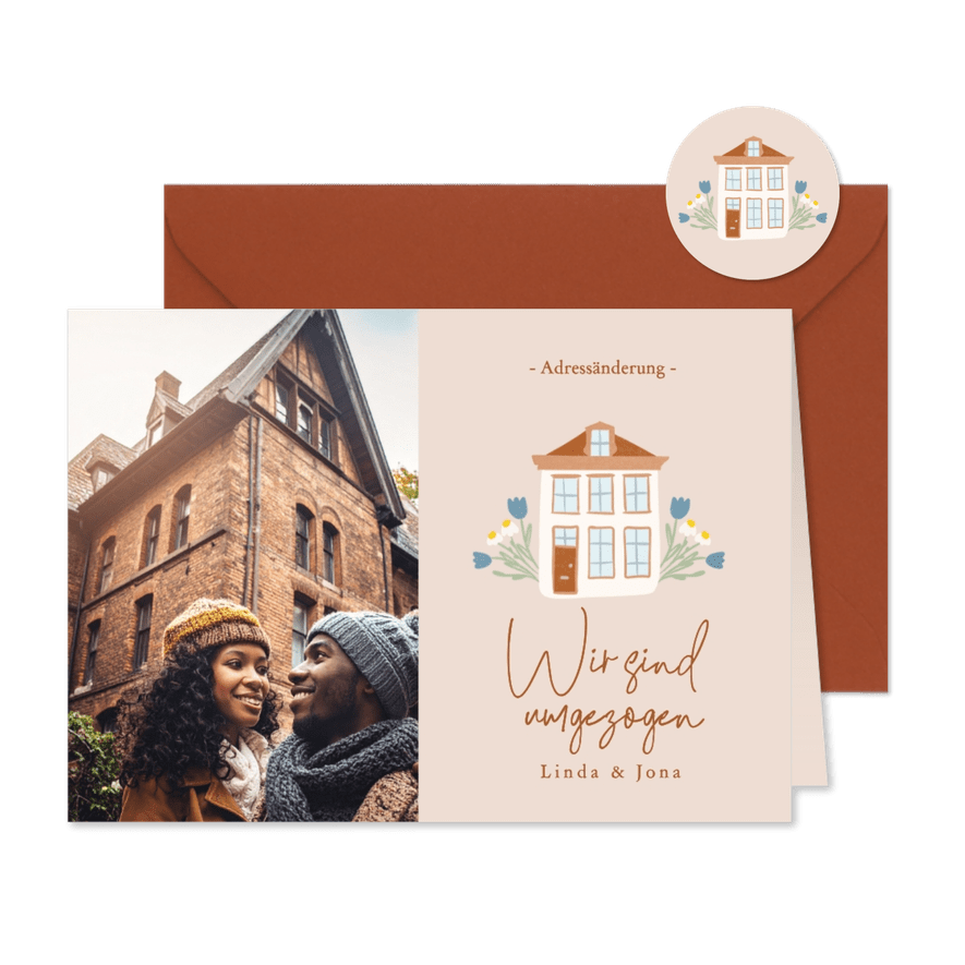 Umzugskarte Haus Blumen mit Foto Adressänderung - Karteneindruck
