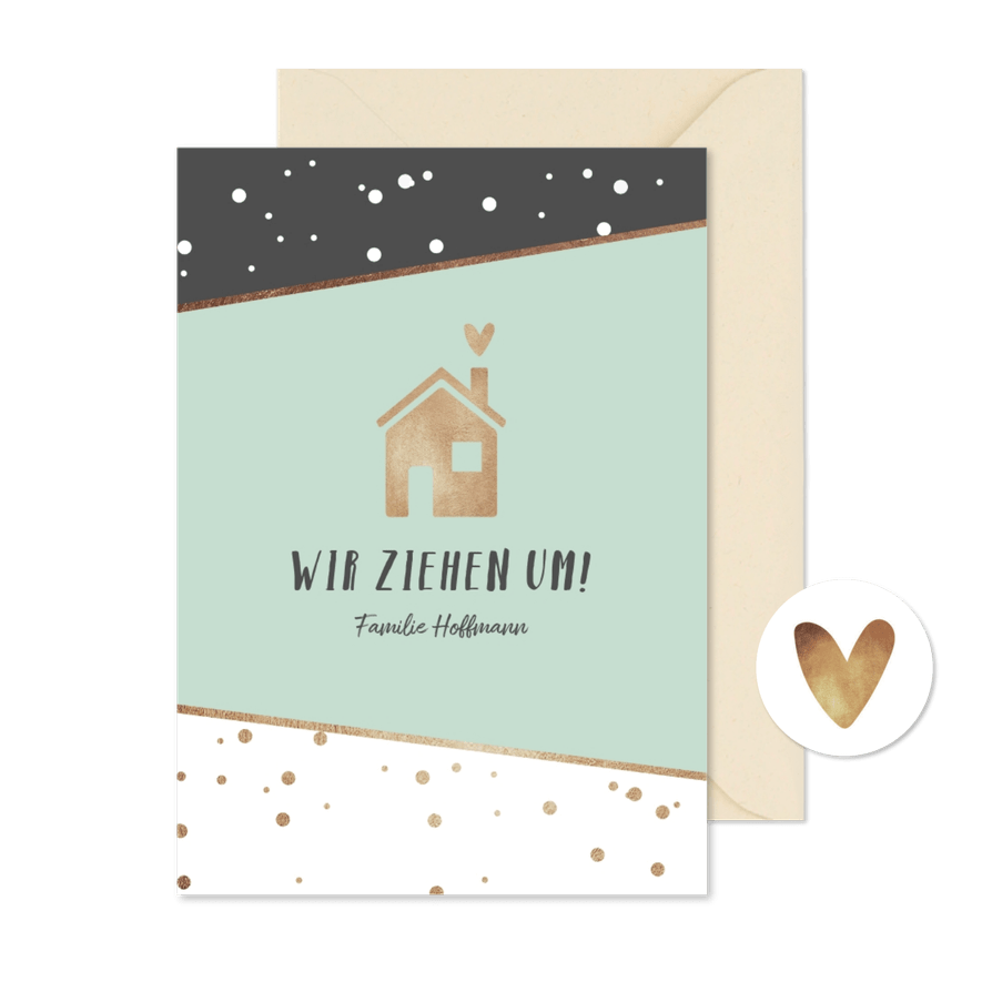 Umzugskarte Haus mit Herz mintgrün - Karteneindruck
