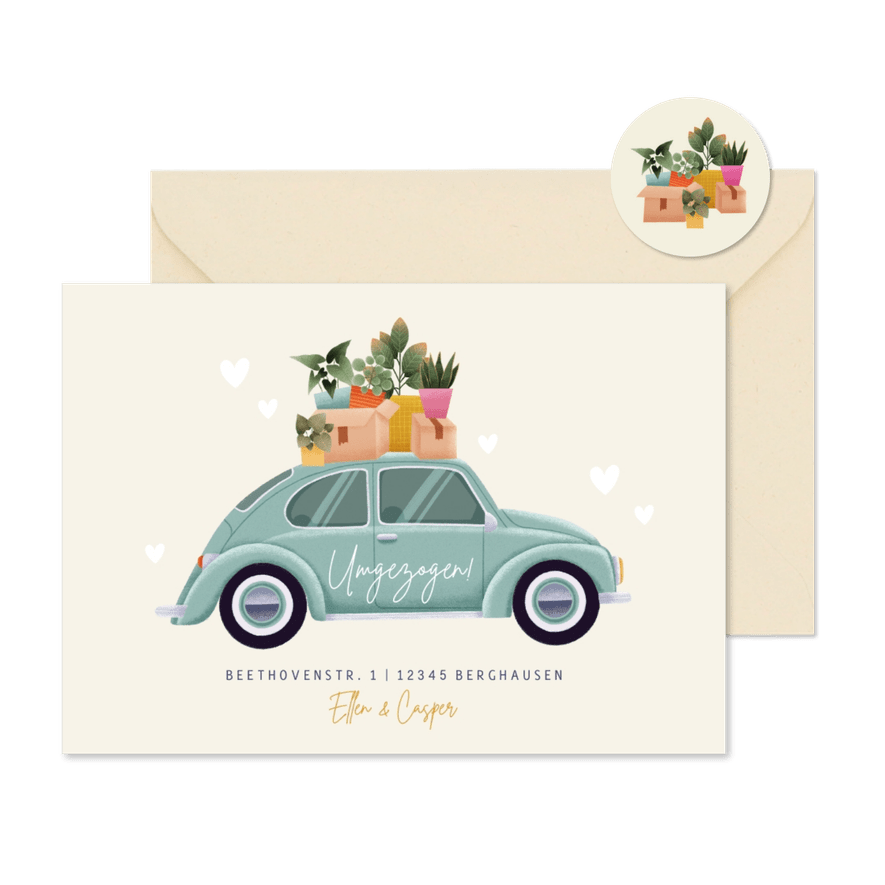 Umzugskarte Käfer mit Pflanzen - Karteneindruck
