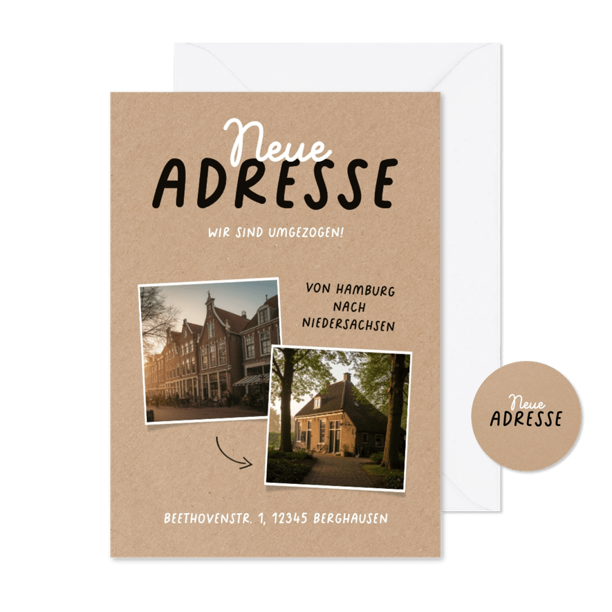 Umzugskarte Kraftpapier 2 Fotos - Karteneindruck
