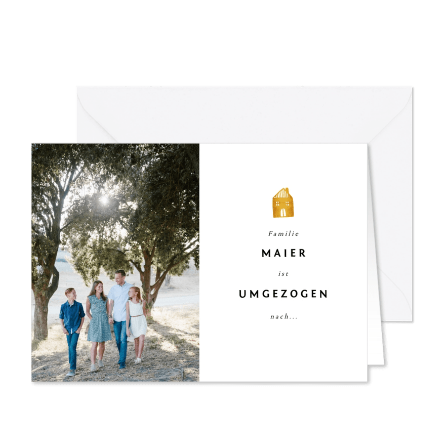 Umzugskarte mit Foto und Goldhaus - Karteneindruck