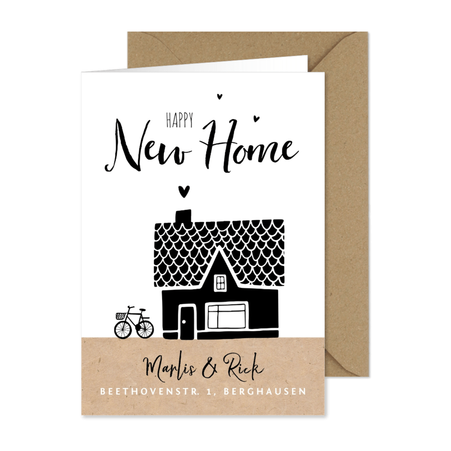 Umzugskarte mit Haus und Fahrrad - Karteneindruck
