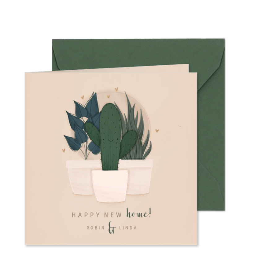 Umzugskarte mit Kaktus, Pflanzen & Herzchen - Karteneindruck