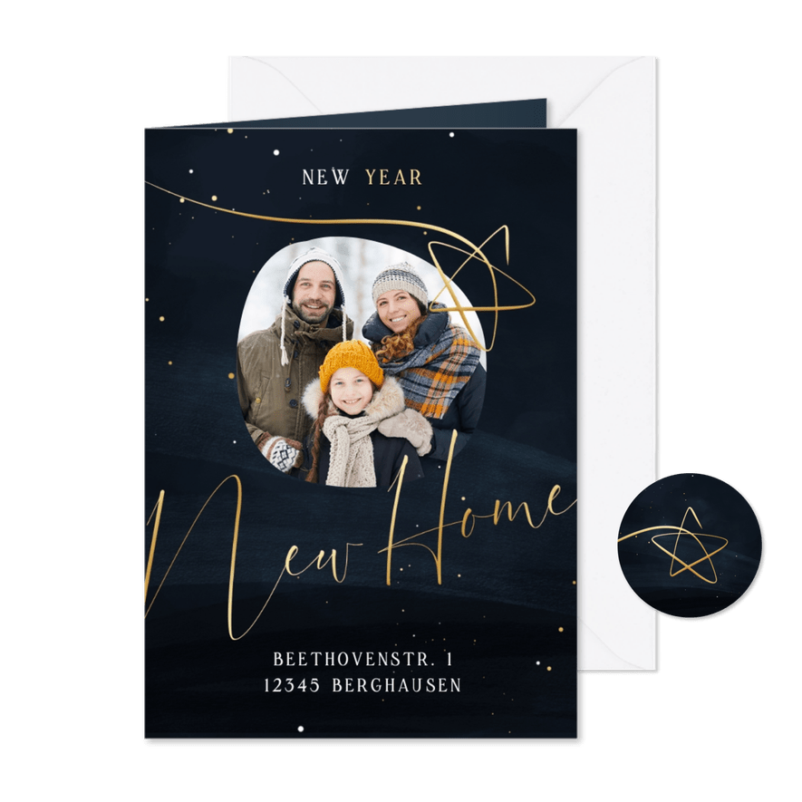 Umzugskarte Neujahr Sterne & Foto - Karteneindruck