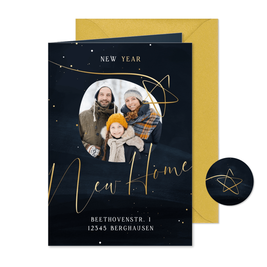 Umzugskarte Neujahr Sterne & Foto - Karteneindruck
