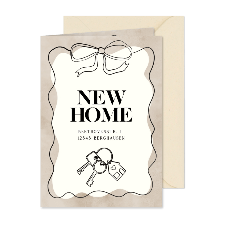 Umzugskarte 'New Home' Schleife Schlüsselbund - Karteneindruck