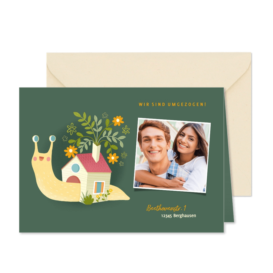 Umzugskarte Schneckenhaus mit Foto - Karteneindruck
