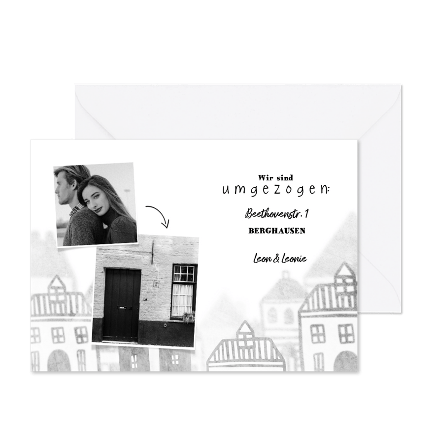 Umzugskarte schwarz-weiß Illustration und Fotos - Karteneindruck